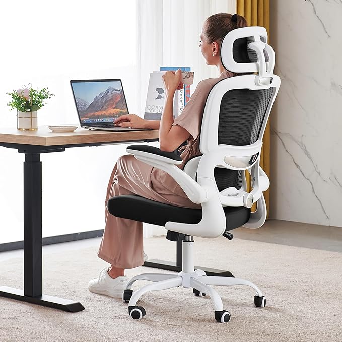 TRALT Office Chair Ergonomic Desk Chair, 330 LBS Home Mesh Office Desk Chairs with Wheels, Comfortable Gaming Chair, High Back Office Chair for Long Hours (Black & White)