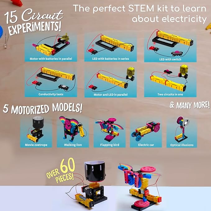 Thames & Kosmos Easy Electric Circuits STEM Kit | Essential Circuitry Set | 15 Experiments, 5 Motorized Models - Electricity, Current, Voltage, LEDs & More | Innovative, Easy-to-Use Building System