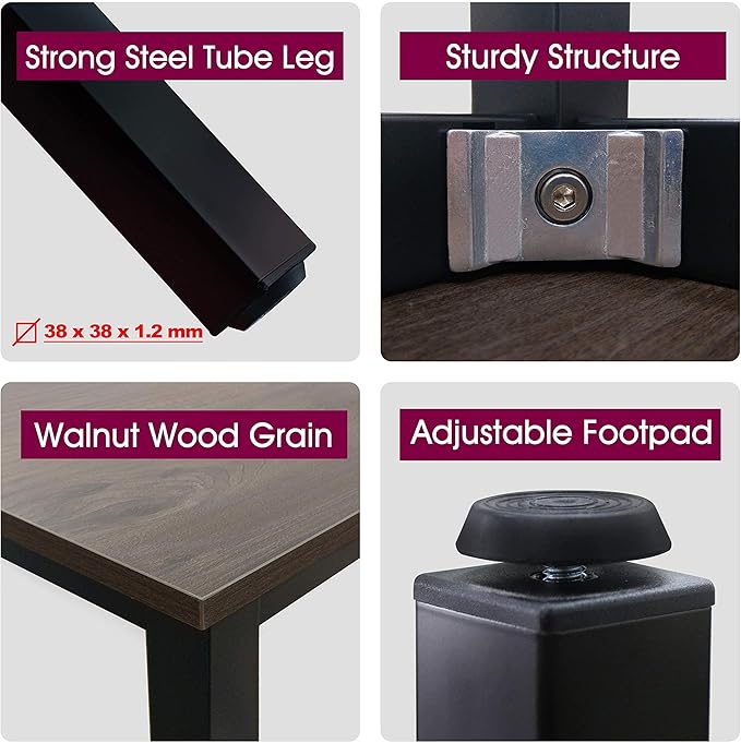55 inch Large Computer Desk Wood, Modern Simple Style Desk for Home Office, Bedroom, Study Student Writing Desk, Small Spaces, Black Metal Frame, Walnut Top