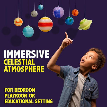 Great Explorations, 3-D Solar System Glow In The Dark Ceiling Hanging Kit 3D Planets and Star Stickers Create the Milky Way Teach Science STEM