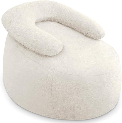 HABUTWAY Bean Bag Chair with U-Shaped Pillow for Adult and Kids Big BeanBag Chair with Filling Ultra Soft Faux Fur Couch Chair with Washable Cover for Living Room Bedroom Office, Beige & Beige