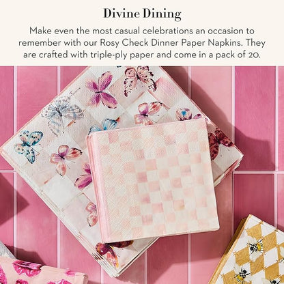 MACKENZIE-CHILDS Dinner Paper Napkins, Stylish Paper Dinner Napkins, Pink-and-White Rosy Check