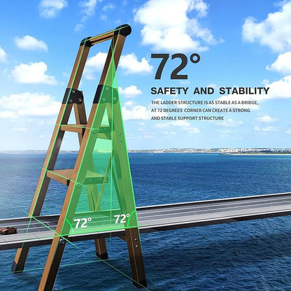 3 Step Ladder,Folding Step Stool with Aluminum Wide Pedal& Convenient Handgrip,330lbs Capacity Steel Ladder for Household and Office(Woodgrain)