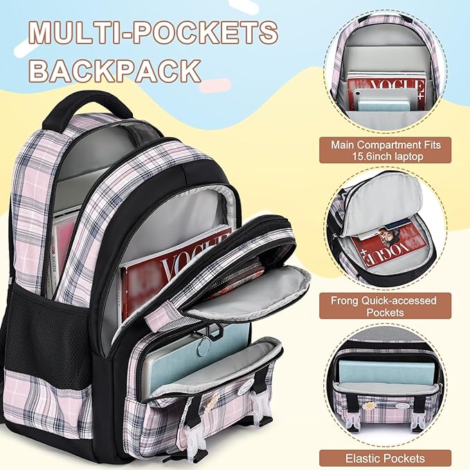 MOMUVO Girls Backpack with Lunch Box, Backpack and Lunch Box Set, School Bags for Girls Kindergarten Elementary Preschool Middle