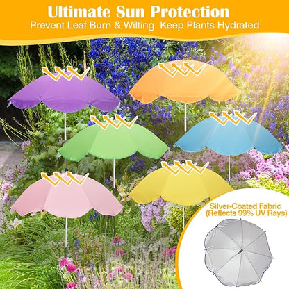 6Pack Plant Umbrellas for Outdoor Plants - 26" Large Garden Sun Shade for Plants with Adjustable Angle & Height (Max 43") - Plant Shades for Outdoor Plants, Flowers & Garden Beds - Plant Umbrella Shade for Potted Plants