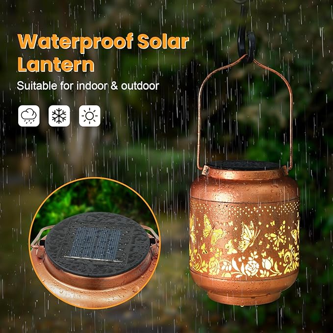 Birthday Gifts for Women Mom Grandma Solar Lantern Outdoor Waterproof, Gardening Gifts for Women, Butterfly Garden Decor Hanging Solar Lights Yard Decorations Outdoor, Backyard, Patio, Porch
