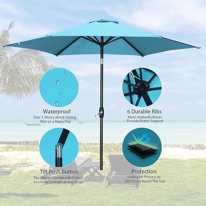 HYD-Parts 9FT Patio Umbrella Outdoor Table Umbrella,Market Umbrella with Push Button Tilt and Crank for Garden, Lawn, Deck, Backyard & Pool, No Base (Blue)