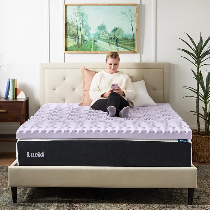 Lucid Lavender Infused 3 Inch Memory Foam Mattress Topper - Twin XL Size - Plush Feel - 5 Convoluted Zones - CertiPUR Certified - New Home Owner & Dorm Room Essentials