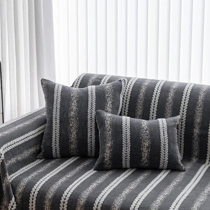 Pack of 1 Decorative Throw Pillow Covers 12x20 Inch, Pillow Cases for Living Room Couch Bedroom Farmhouse Home Decor, Soft Stripe Chenille Cushion Covers for Sofa Grey,12''x20''