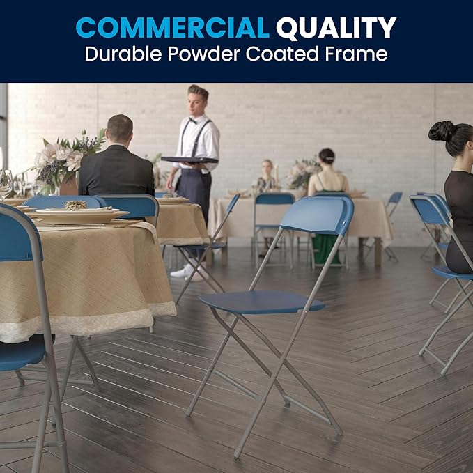 Flash Furniture Hercules Series Plastic Folding Chair - Blue - 4 Pack 650LB Weight Capacity Comfortable Event Chair-Lightweight Folding Chair