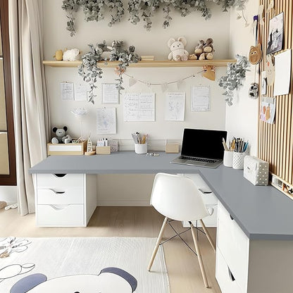 Kaboon 45.67"x23.62" Universal Table Top, Solid One-Piece Desktop, Reversible Melamine Countertop, Double Desks, L-Desk DIY,Gray