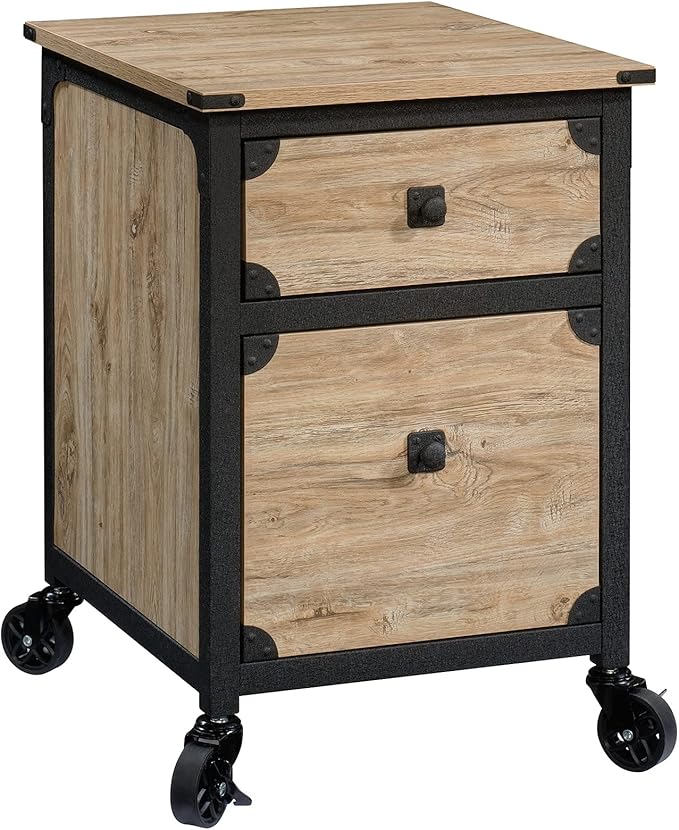 Sauder Steel River Pedestal File Cabinet, Metal Accent File Cabinet, Casters for Mobility, Industrial Style - Milled Mesquite Finish
