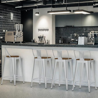 26 Inch Swivel Bar Stools Set of 4, Counter Height Bar Stools with Low Back, Metal Industrial Bar Chairs for Kitchen Island (Silver)