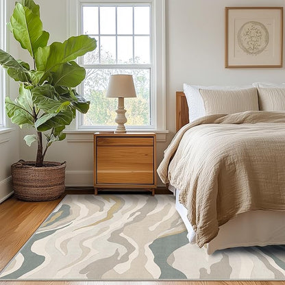 Bavni 5x7 Area Rugs Machine Washable Rug for Living Room, Modern Printed Rug Indoor Soft Area Rug for Bedroom Dining Room, Ultra-Thin Low Pile Carpet with Non Slip Rubber Backing, Rock Gray