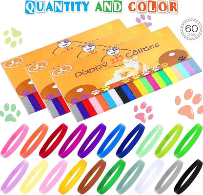 Frienda 60 Pieces Puppy Whelping Collars Newborn Pet Collars Double-Sided Adjustable ID Bands Puppy ID Bands for Newborn Pet Dog Cat(S, M, L)
