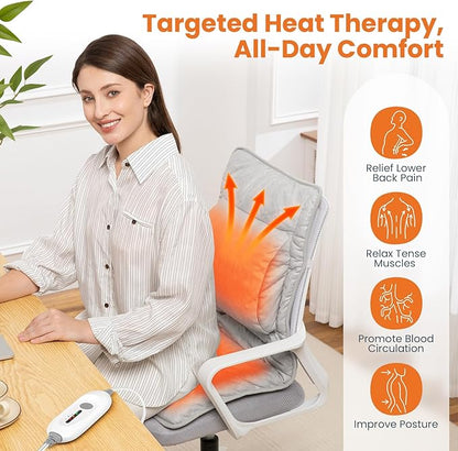 Heated Seat Cushion for Office Chair with Lumbar Support, Extra Large Heated Chair Pad for Pain Relief, Auto Shut Off, 3 Heating Levels, Chair Warmer for Full Back, Waist, Hip, Thigh, Home Use, Grey