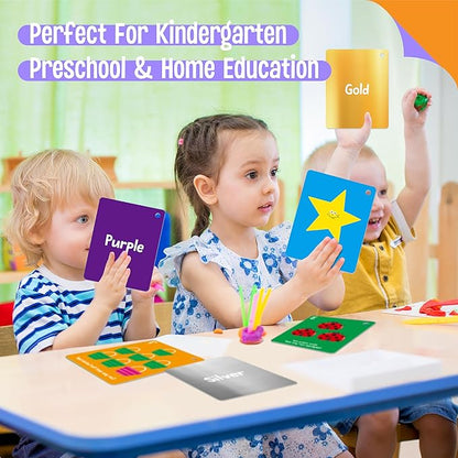 Color & Shape Flashcards, 50 Double-Sided Cards (30 Colors & 20 Shapes) Colorful Cards Educational Learning Tools for Preschool and Toddlers (3 Reclosable Rings Attached)