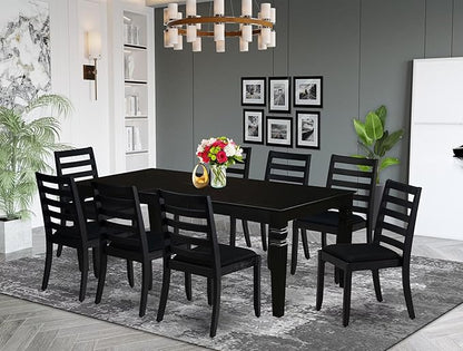 East West Furniture LGX19-BLK-24 -9 Piece Dining Set Includes a Rectangular Kitchen Table with Black Tabletop and 8 Stackable Polyester Fabric Chairs, Black
