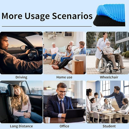 Ergonomic Gel Seat Cushion for Long Sitting, Tailbone and Coccyx Pain Relief, Office Chair Comfort, Wheelchair Pad, Chair Cushion for Back Support, Comfort Wheelchair Seat Cushions (Blue)