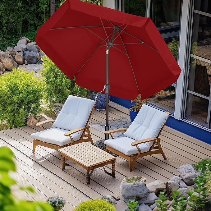 ABCCANOPY 7.5ft Scalloped Patio Umbrella, Outdoor Table Umbrella with Tilt and Crank, Fiberglass Ribs Deck Umbrella for Patio, Pool, Garden, Picnic (Burgundy)