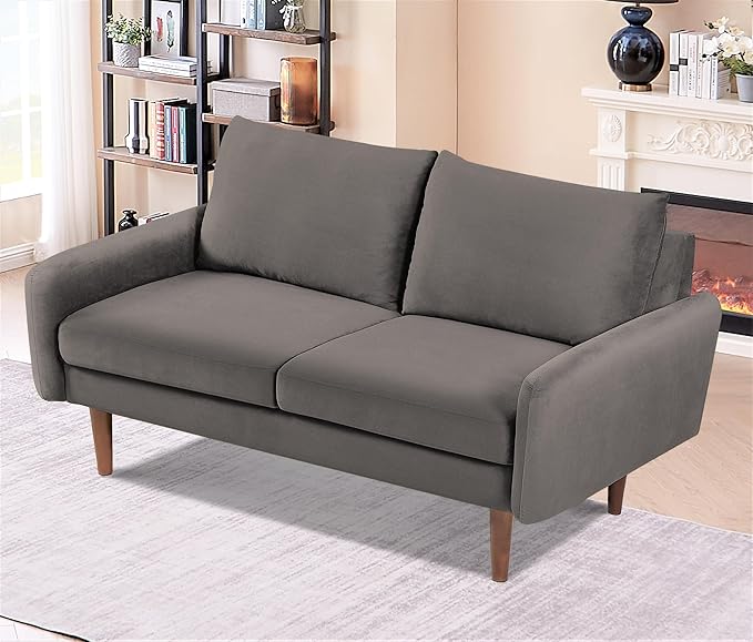 Container Furniture Direct Kent Velvet Loveseat Sofa for Modern Living Rooms and Compact Spaces, Comfy 2 Seater Couch Studio Apartment Furniture with Sleek Design, Grey