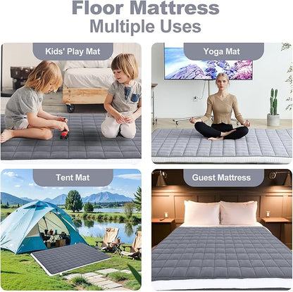 Tiita Japanese Floor Mattress Futon Mattress 4” Thick Folding Roll Up Sleeping Pad with Bag & Strap, Bed Topper Mat for Guest, Lounger and Tavel, Gray,Twin Size
