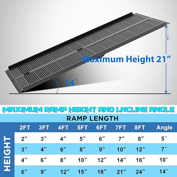 Black Portable Wheelchair Ramp, 7FT No-sew Non-Slip Aluminum Wheelchair Ramp, Folding Portable Wheelchair Ramps for Home, Weight Capacity Up to 800 LBS, Loading Dock Plates