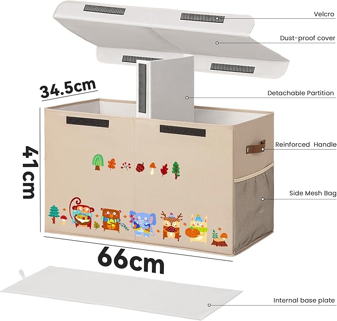 80L Large Toy Storage Box with Lid, Large Toy Box Chest for Kids, Girls and Boys, Nursery Room and Living Room, 26"x13" x16" (Dark Khaki-animal)