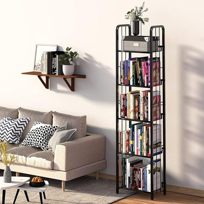 Bookshelf Storage Shelf Bookcase Freestanding Storage Stand for Living Room, Bedroom, Kitchen Rust Resistance Easy Assembly Free Combination Multi-Functional Organizer (5 Tiers, Black)
