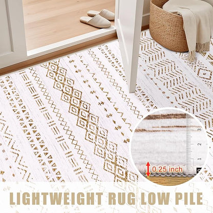 5x7 Area Rugs Living Room Rug: Washable Rug Neutral Lagre Soft Thin Carpet Indoor Floor Non Slip Boho Geometric Moroccan Carpets for Bedroom Dining Room Farmhouse Nursery Office - Brown