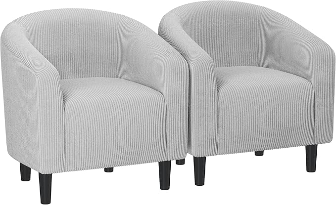 Yaheetech Accent Barrel Chair, Corduroy Fabric Club Chair, Furry Sherpa Elegant Armchair with Cozy Soft Padded for Living Room Bedroom Reception Room Office, Set of 2, Light Gray