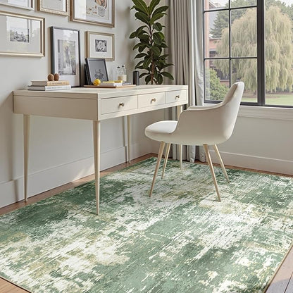 Washable Area Rugs 9'x12' Non-Slip Modern Abstract Soft for Living Room Entryway Bedroom Nursery, Print Pattern, Light Green/Yellow