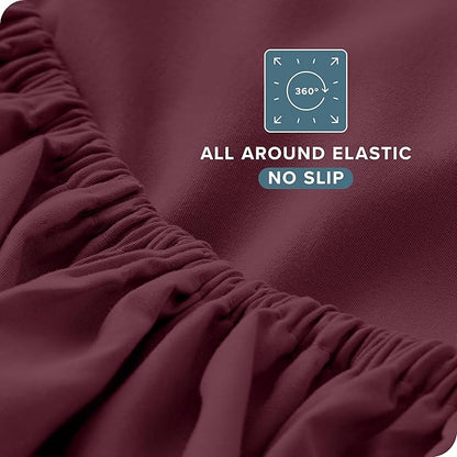 Bare Home Full Sheet Set - Luxury 1800 Ultra-Soft Microfiber Full Bed Sheets - Double Brushed - Deep Pockets - Easy Fit - 4 Piece Set - Bedding Sheets & Pillowcases (Full, Burgundy)