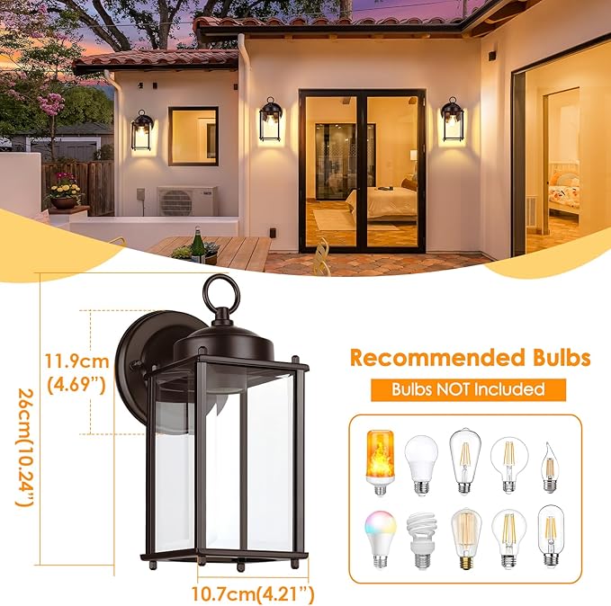 Outdoor Wall Lantern, Exterior Waterproof Wall Sconce Light Fixtures, Dark Chocolate Front Door Lighting, Anti-Rust Porch Lamp, 2 Pack