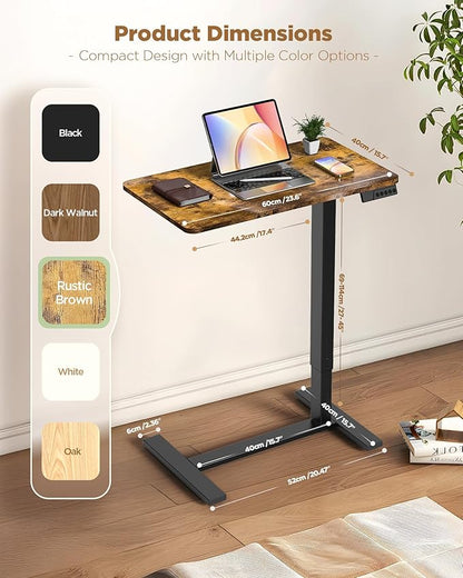 Electric Adjustable Height Standing Desk - Small Sit Stand Portable Rolling Laptop Table with Hidden Wheels, Small Computer Workstation for Bedside & Home Office Use (24"x16",Rustic Brown)