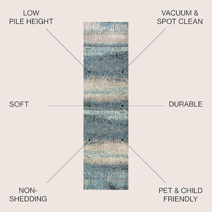 JONATHAN Y Modern Abstract Vintage Cream/Turquoise Runner Rug, 2x8, Contemporary POP, Transitional, Easy-Cleaning for Living Room, Bedroom, Kitchen, Pet Friendly, Non-Shedding (CTP105C-28)