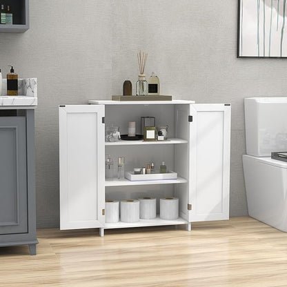 TaoHFE White Bathroom Floor Cabinet,Small Storages Cabinets with 2 Doors Bath Room Storage Cabinet,Small Bathroom Storage Cabinet for Living Room, Entryway,White