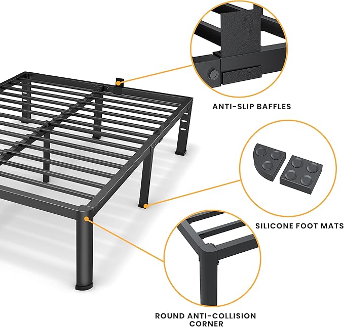 18 Inch Queen Size Metal Platform Bed Frame with Round Corners, Storage Space Under High Bed Frame-Heavy Duty Steel Slats Support, Noise Free - Easy Assembly - No Box Spring Needed