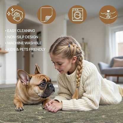 2x3 Entrance Rug Machine Washable Rug Small Door Mat,Ultra-Thin Low Pile Pad,Lightweight Indoor Carpet,Non Slip Floral Area Rug for Entryway,Bedside,Kids Room,Laundry,Bathroom,Muted Green