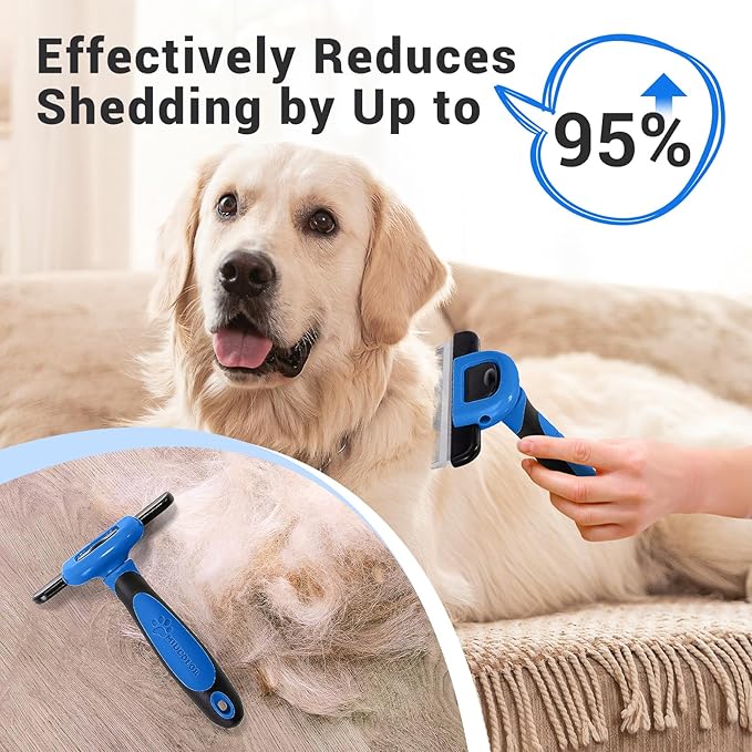 MIU COLOR Pet Grooming Brush, Deshedding Tool for Dogs & Cats, Effectively Reduces Shedding by up to 95% for Short Medium and Long Pet Hair (Navy Blue)