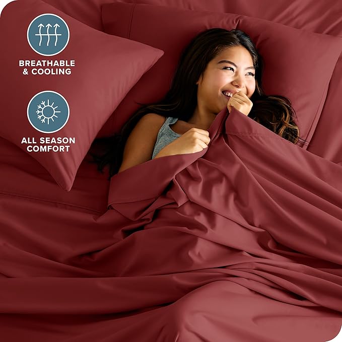 Bare Home Twin Sheet Set - 1800 Ultra-Soft Microfiber Twin Bed Sheets - Double Brushed - Deep Pockets - Easy Fit - 3 Piece Set - Bed Sheets (Twin, Rosewood)