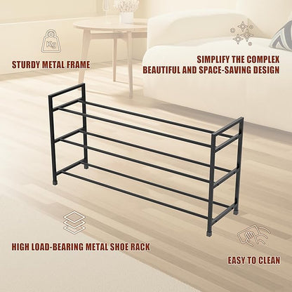 3-Tier Shoe Rack Storage Organizer for Closet, Small Space, Front Door, Sturdy Metal, Black