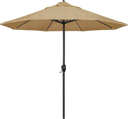 California Umbrella 12-Year Protection 9-Ft Outdoor Patio Umbrella, Sunbrella Fade-Resistant Acrylic Fabric, Auto Tilt and Crank, Heavy-Duty Aluminum Frame/Reinforced Ribs, Bronze Pole, Linen Sesame