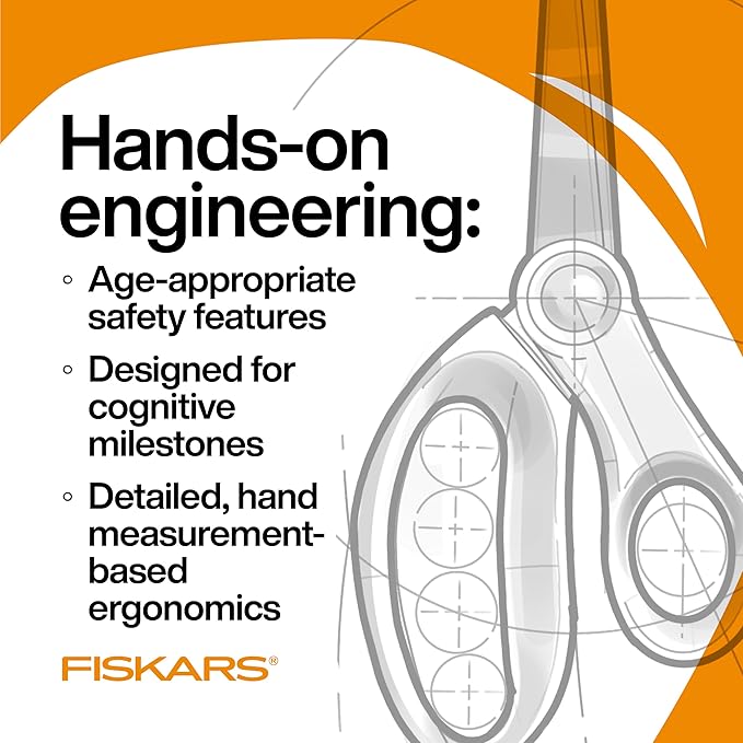 Fiskars 5" Left-Handed Pointed-Tip Scissors for Kids Ages 4-7, Scissors for School or Crafting, Back to School Supplies, Black