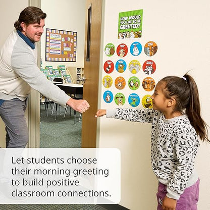 Really Good Stuff EZ Stick How Would You Like to Be Greeted? Labels - Motivational Encouragement Greeting Decals for Classroom - Teacher Supplies
