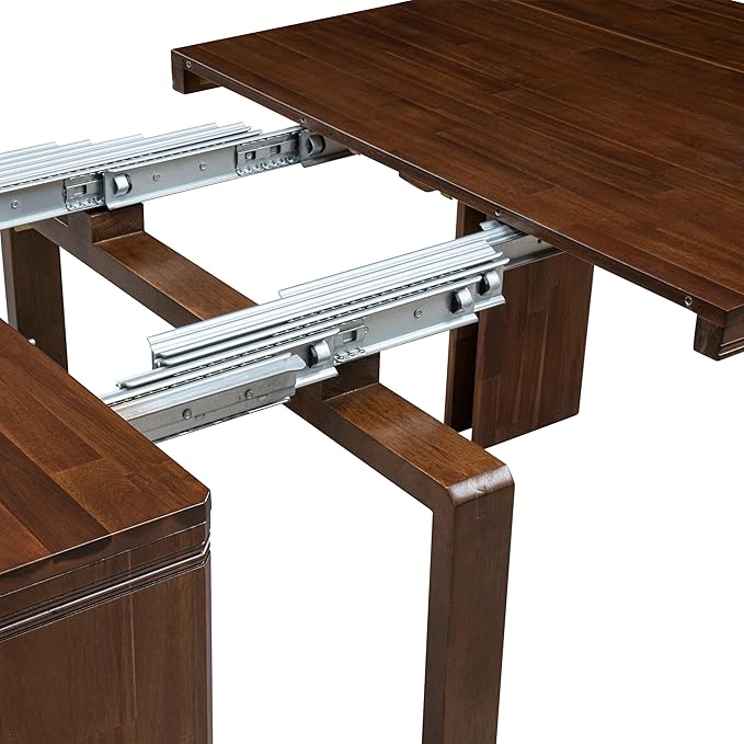 X02DA-208-12 - 5-Pc Kitchen Table Set includes an Extendable Rectangle Kitchen Table, 2 Polyester Fabric Dining Chairs and 2 Modern Benches, 39x120 Inch, Antique Walnut