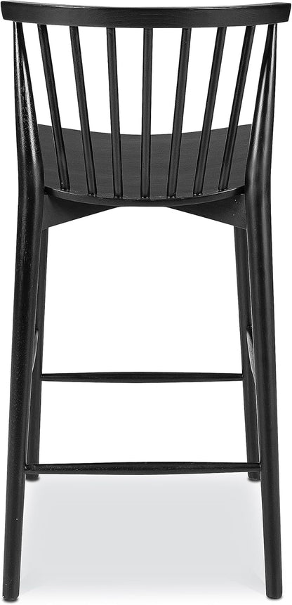 POLY & BARK Ligna Counter Stool Black – Mid-Century Inspired Stool with Sculpted Spindle Back – Solid American Oak Frame and Engineered Wood Veneered Seat – Fully Assembled and Ready to Use