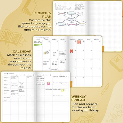 Clever Fox Teacher Planner – School Year Planner with Calendars & Lesson Plans – Teacher Plan Book for Classroom & Homeschool Organization - Undated, A5 Size, Hardcover (Amber Yellow)