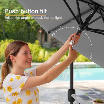 7.5ft Outdoor Umbrella Patio Umbrella with Solar Lights,18 LED Lighted Table Market Outdoor Umbrella, 2-Year-Non-Fading, for Pool, Deck, Garden,Backyard