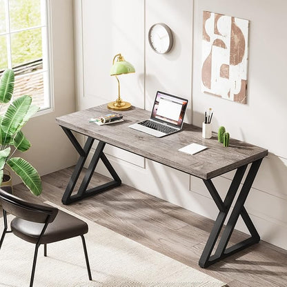 Tribesigns Writing Computer Desk, 55 inch Heavy Duty Study Desk with Z-Shaped Metal Leg, Modern Simple Home Office Computer Desk, Grey